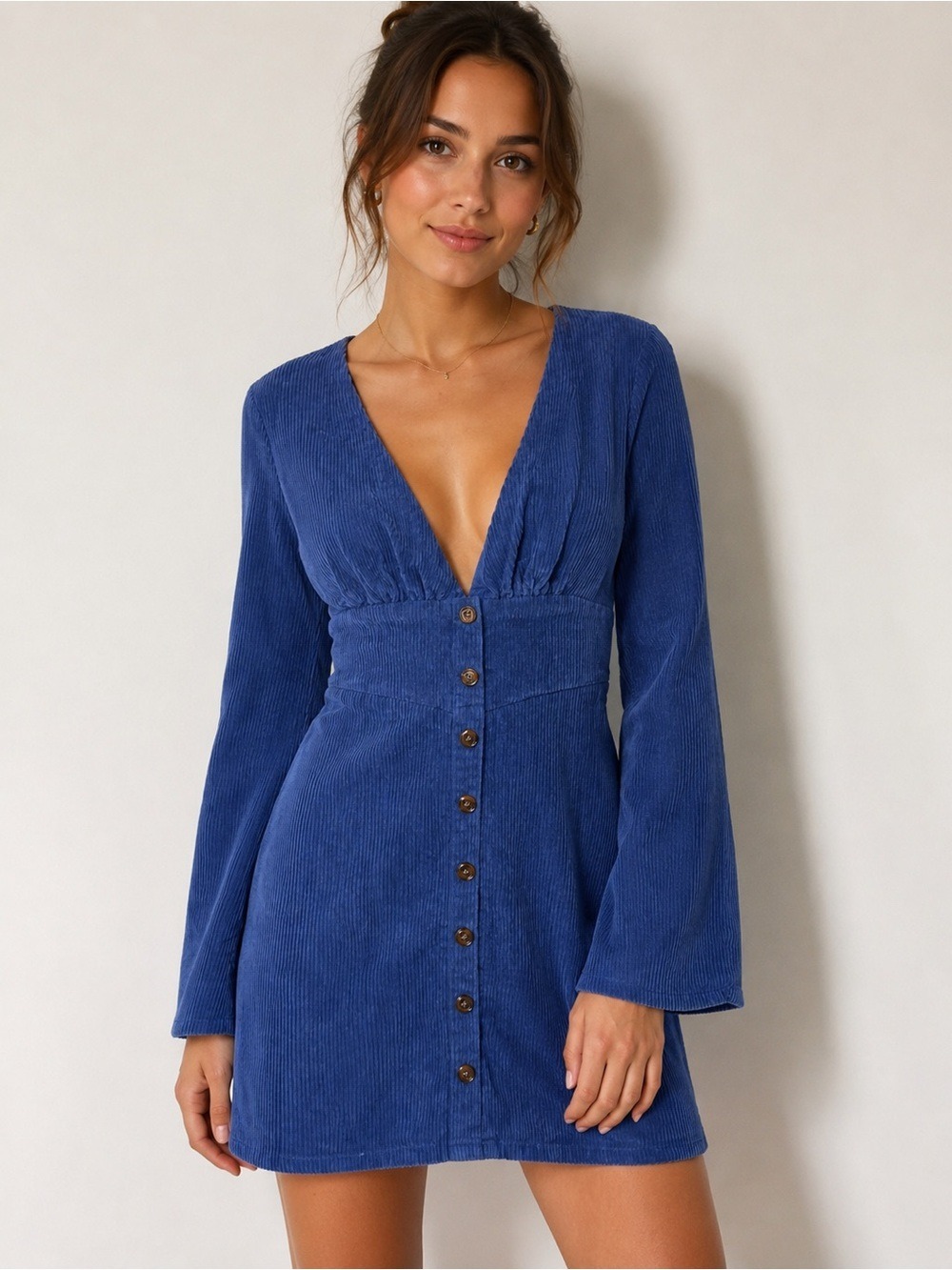 House of Harlow 1960 Cardella Dress Vintage Blue Corduroy XS